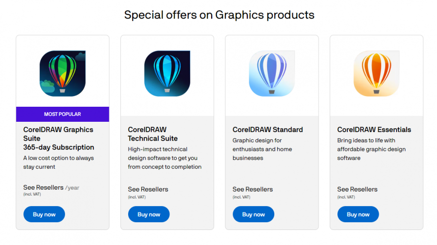 CorelDRAW Pricing Screenshot