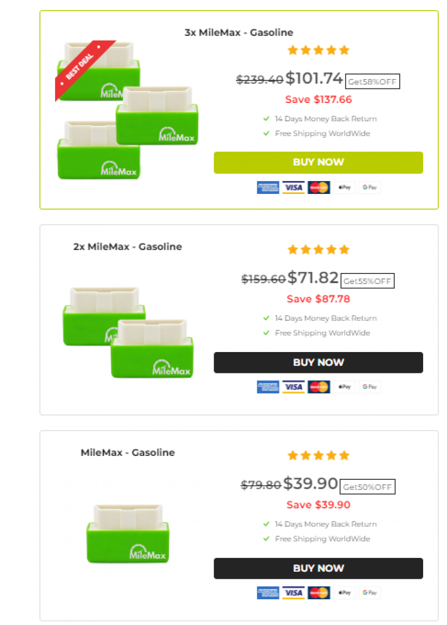 Milemax Pricing Screenshot