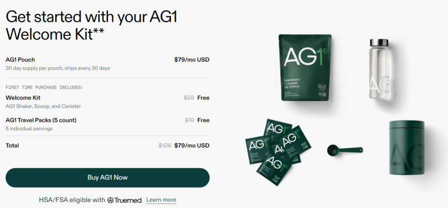 AG1® Pricing Screenshot