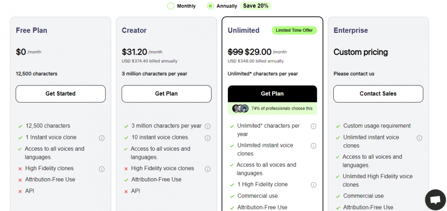 Play HT Pricing Screenshot