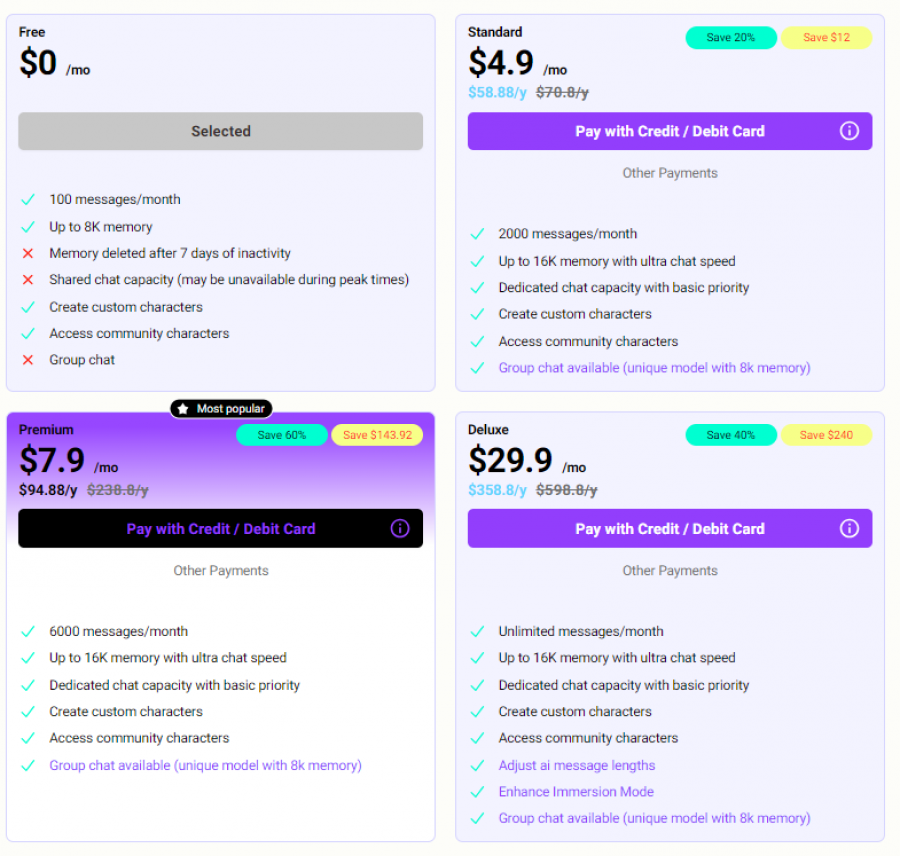 CrushOn.AI Pricing Screenshot