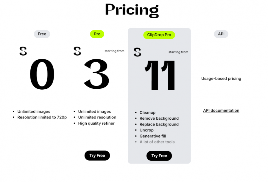 Cleanup.pictures Pricing Screenshot