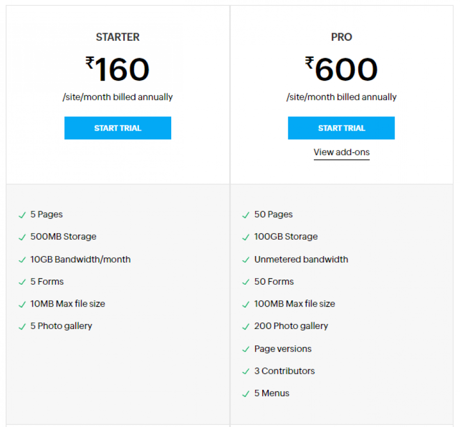 Zoho Sites Pricing Screenshot