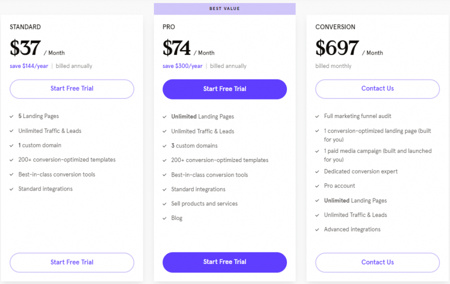 Leadpages Pricing Screenshot