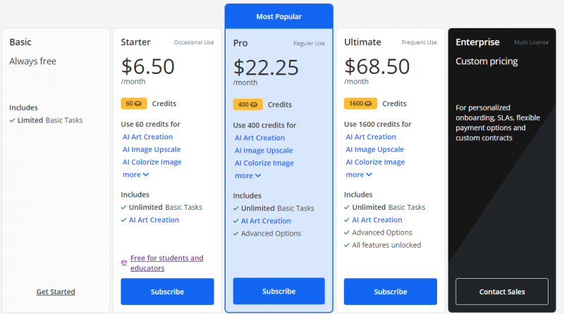 Img2Go Pricing Screenshot