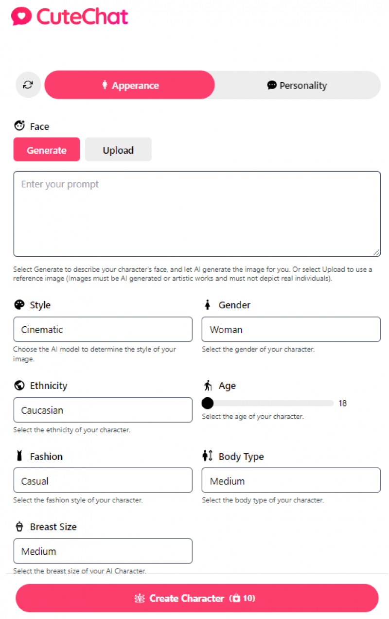CuteChat AI Create Apperance