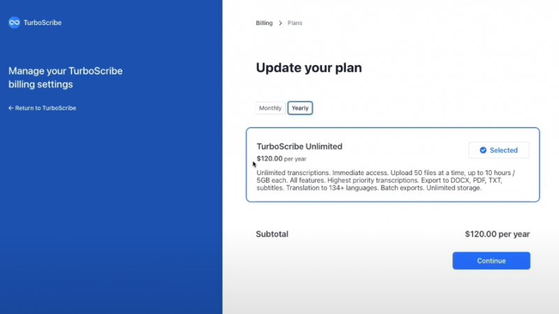 TurboScribe Update Your Plan